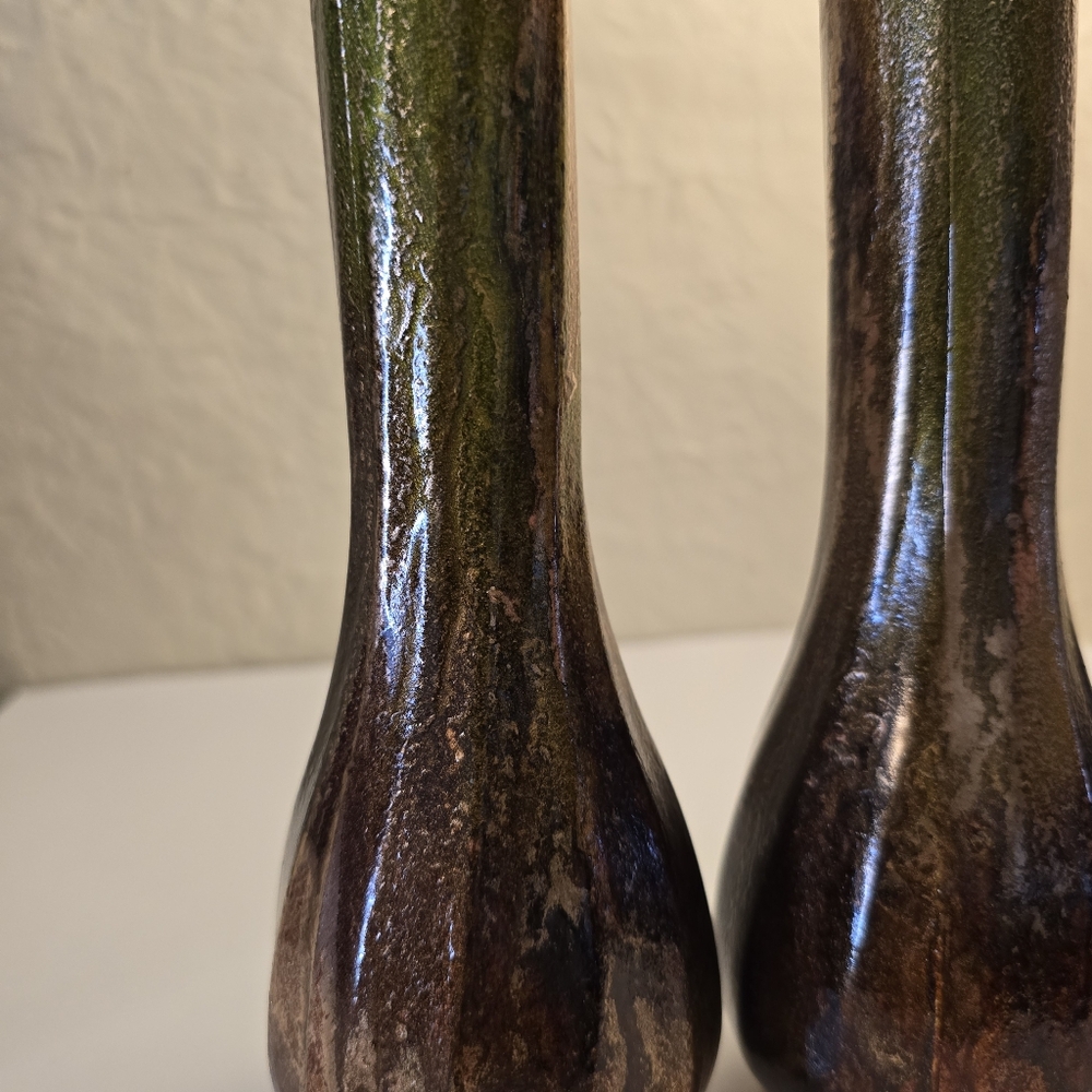 2 HANDCRAFTED Upcycled Glass Vases Brown & Copper HANDPAINTED Tabletop Art Decor - Picture 7 of 17